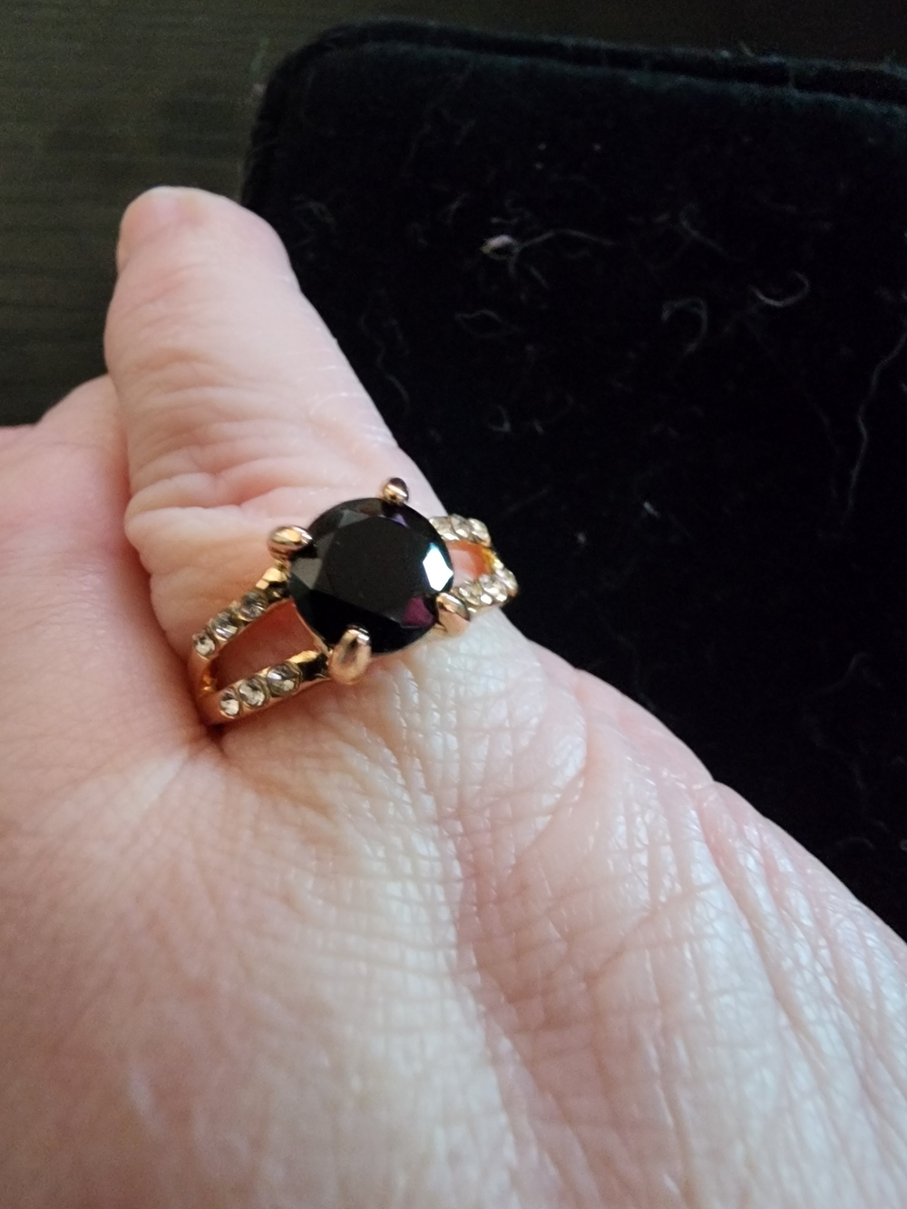 Gold-Tone Black Stone Split-Shank Ring